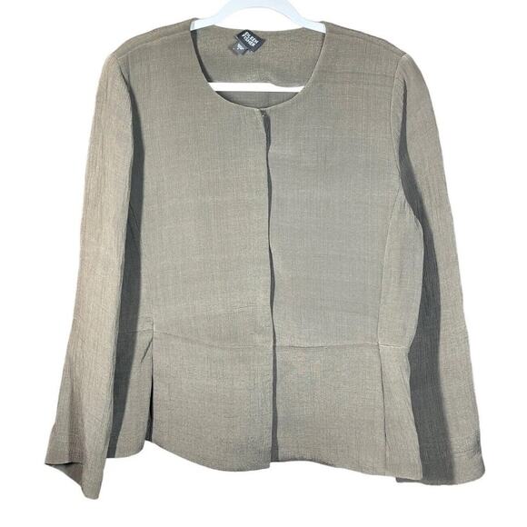 EILEEN FISHER Jacket Large Collarless Rayon Silk Blend Textured Brown Hook Eye - Picture 1 of 11